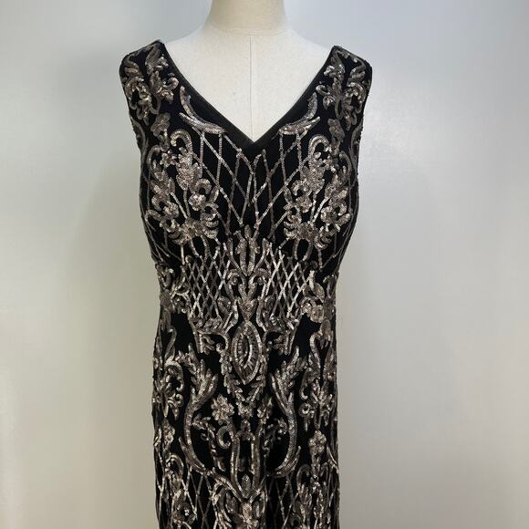R & M Richards Sequin Embellished Dress Black Gown - Picture 4 of 12